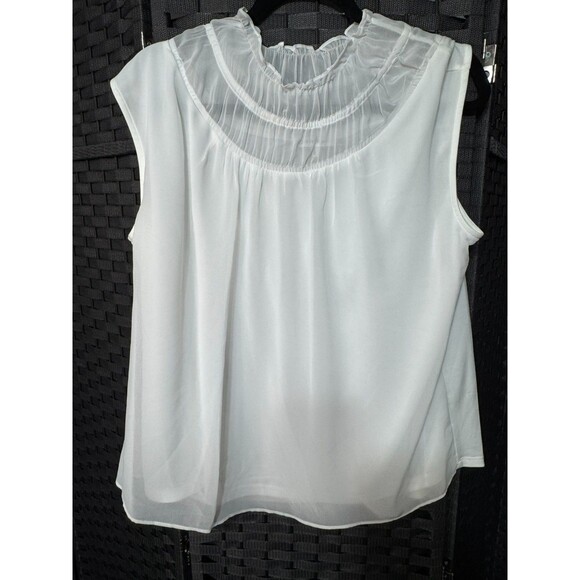 Calvin Klein Tops - Calvin Klein Sheer White Ruffle Neck Sleeveless Top L Romantic Chic